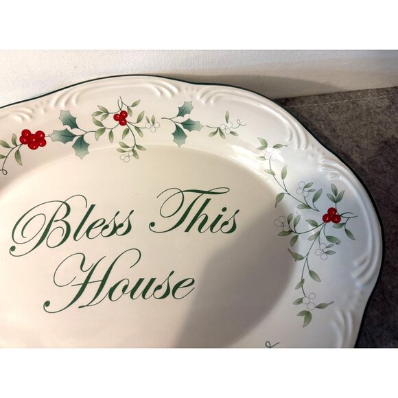 Phaltzgraff Oval Winterberry 11" Holiday Plate  " Bless This House"  # 2793 - Picture 3 of 5